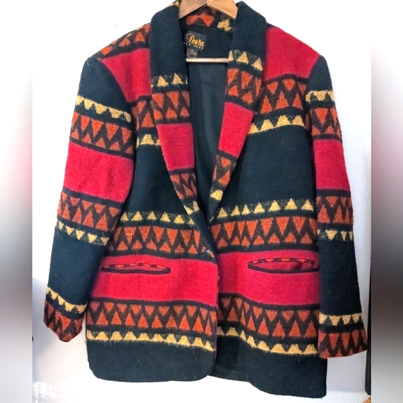 David Paul New York Oversized Women's Medium Aztec Wool Blend Blazer - Picture 2 of 7